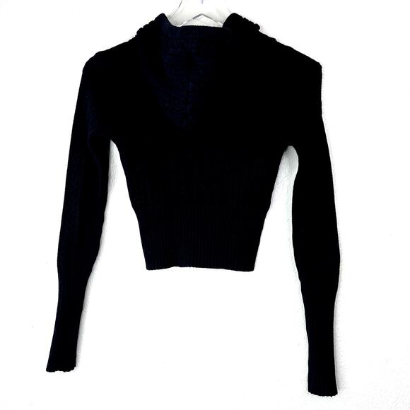 Frankies Bikinis Cable Knit Cardigan Sweater Jacket Full Zip Up Hoodie Black XS - Picture 4 of 4